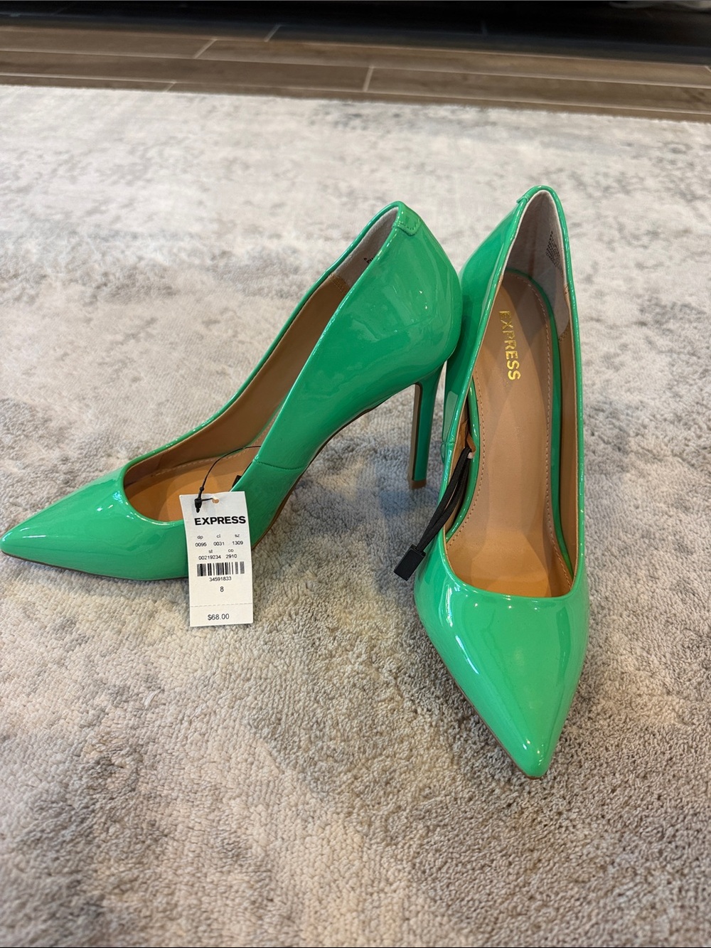 Express Green Patent Pointed Toe Stiletto Pumps